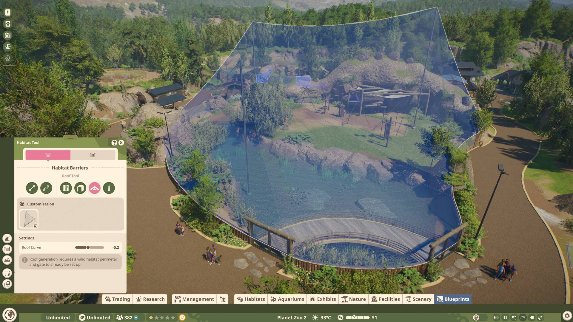 Planet Zoo 2: Große Voliere mit Netzdach und Dachwerkzeug