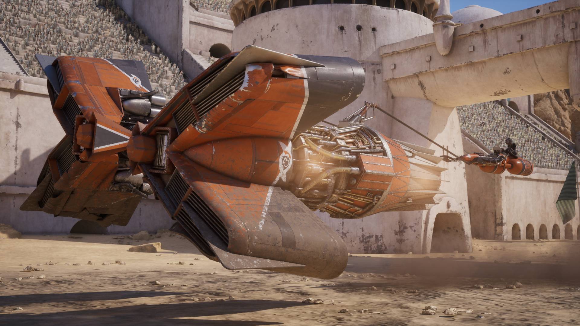Star Wars Galactic Racer Podracer rast durch eine Arena
