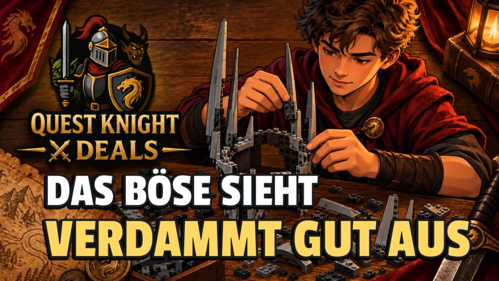 Quest Knight Deals mit Jugendlichem beim Bau eines dunklen Helms