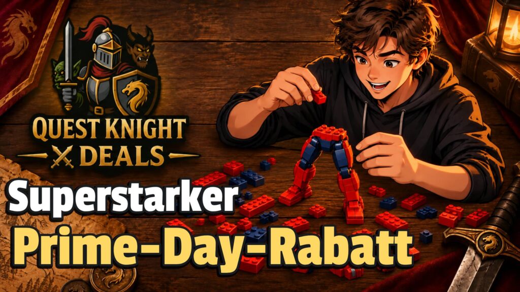 Quest Knight Deals mit Jugendlichem und Superheldenfigur aus Klemmbausteinen