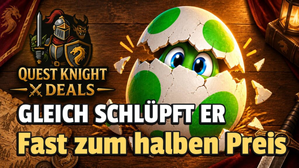 Quest Knight Deals mit schlüpfendem grünen Ei und großen Augen
